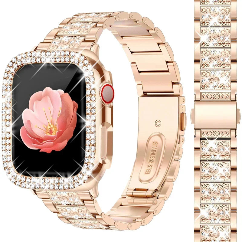 Diamond case+band For Apple Watch band 45mm 40mm 44mm 41mm 38mm 42mm 44mm metal Belt Apple Watch Series 9 8 7 SE 6 5 Women band