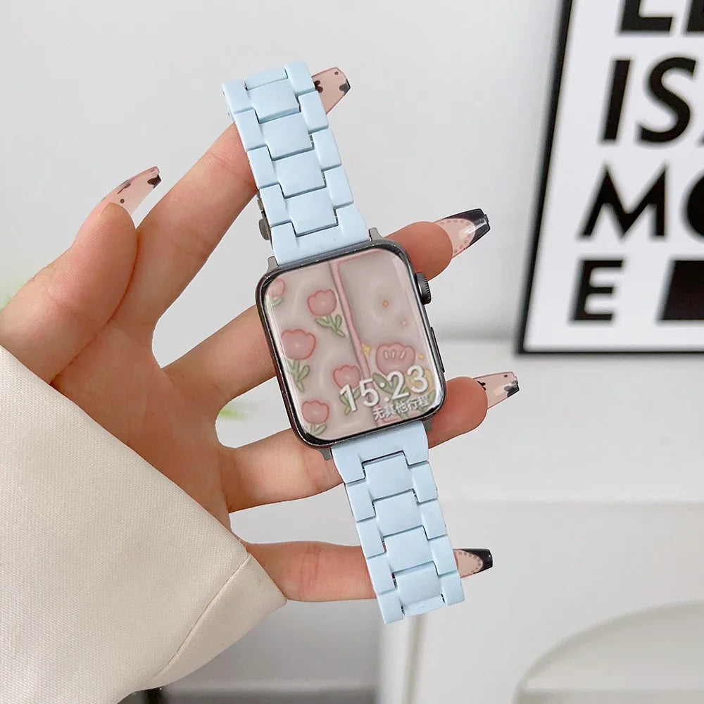 Resin Watch band for Apple Watch 44mm band 42mm 38mm correa watch band for Apple Watch Series 10 8 7 6 SE 5 4 40mm 41mm 45mm 49mm Ultra