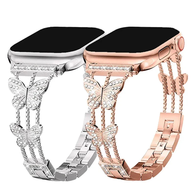 Stainless Steel band for Apple Watch band 40mm 46mm 44mm 41mm 45mm 49mm Butterfly Diamond band Apple Watch Ultra 10 9 8 7 SE 5 4