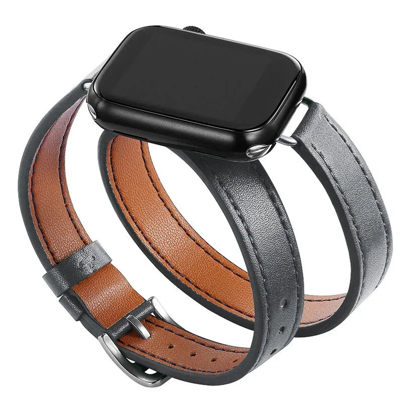 Double Tour leather band For Apple Watch Ultra band 49mm 45mm 42mm 44mm Series 8 7 6 SE 5 4 3 2 Apple Watch 6 38mm 40mm Correa 41mm