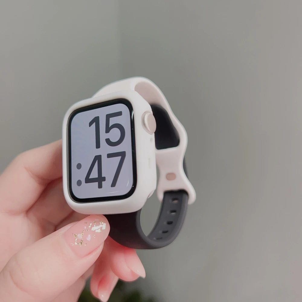 2pack silicone band +case set for Apple Watch Correa s11 women Sport 38mm 40mm 41mm 42mm 44mm 45mm 49mm for Apple Watch Series band