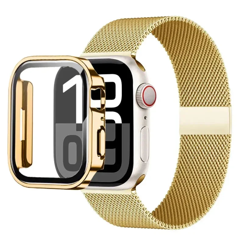 Milanese Loop band For Apple Watch Ultra 49mm band 44mm 40mm 41mm 45mm Gold Silver Leopard band +Case Apple Watch 9 8 7 6 5 4 3 SE