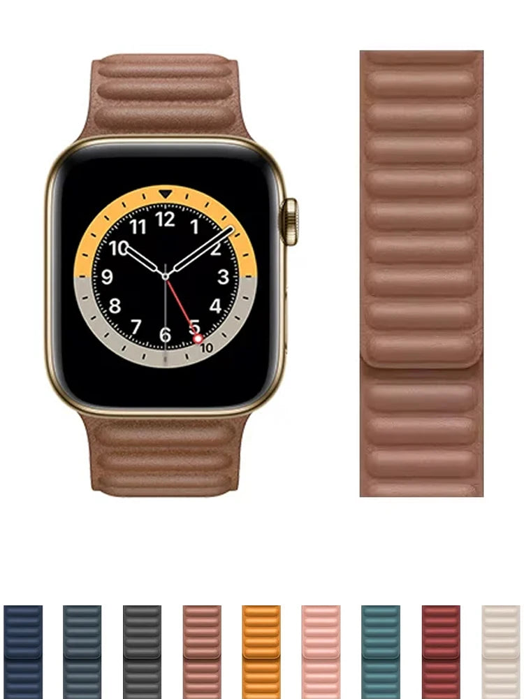 Leather band for Apple Watch band 49mm 46mm 42mm 41mm 44mm Original Magnetic Loop Link band Apple Watch 10 9 8 7 SE Ultar2 band