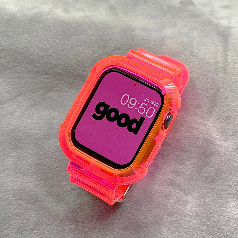 For Apple Watch band 44mm 40mm 45mm 46mm 42mm 38mm 41mm Transparent Silicone band Apple Watch Series 10 9 8 7 6 3 SE Case+bands