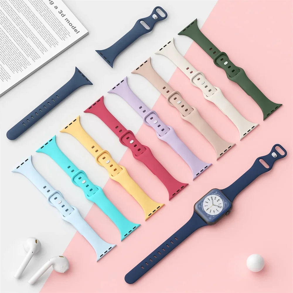 Slim Silicone band For Apple Watch band 45mm 44mm 40mm 41mm 42mm 38mm sport band Apple Watch Series 8 7 SE 3 4 5 6 9 Ultra 2 49mm
