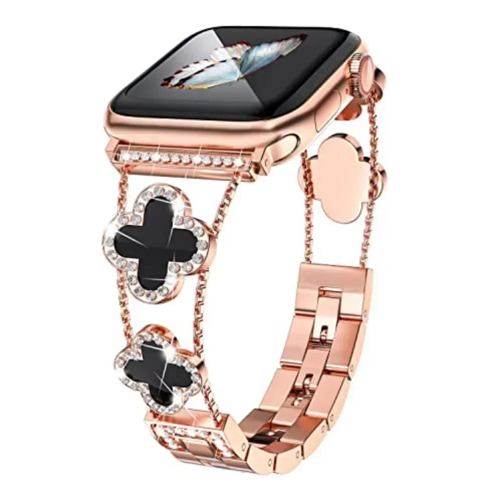 Diamond Four leaf Clover metal band for Apple Watch Ultra 2 49mm 46mm 44mm 42mm 41mm 40mm 38mm band for Apple Watch Series 10 9 8 7 SE 6 ban