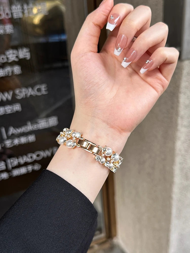 Luxury Diamond band For Apple Watch Ultra 10 9 8 7 6 5 4 Woman Pearl band For Apple Watch 38mm 40mm 41mm 42mm 45mm 46mm 49mm