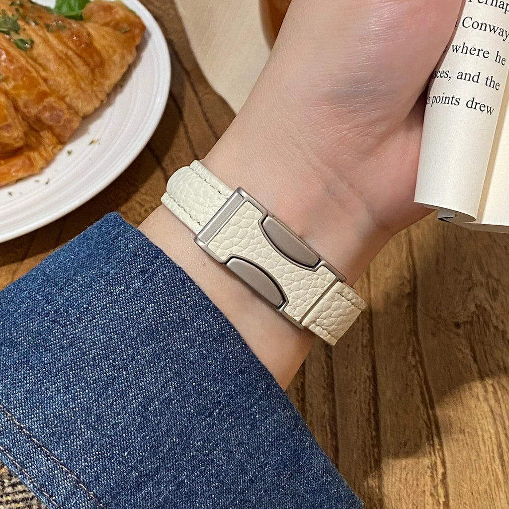 Women Leather band for Apple Watch 10 band 46mm 44mm 45mm 42mm 40mm 41mm Thin Magnetic band Apple Watch Series 9 8 SE 7 Watchband