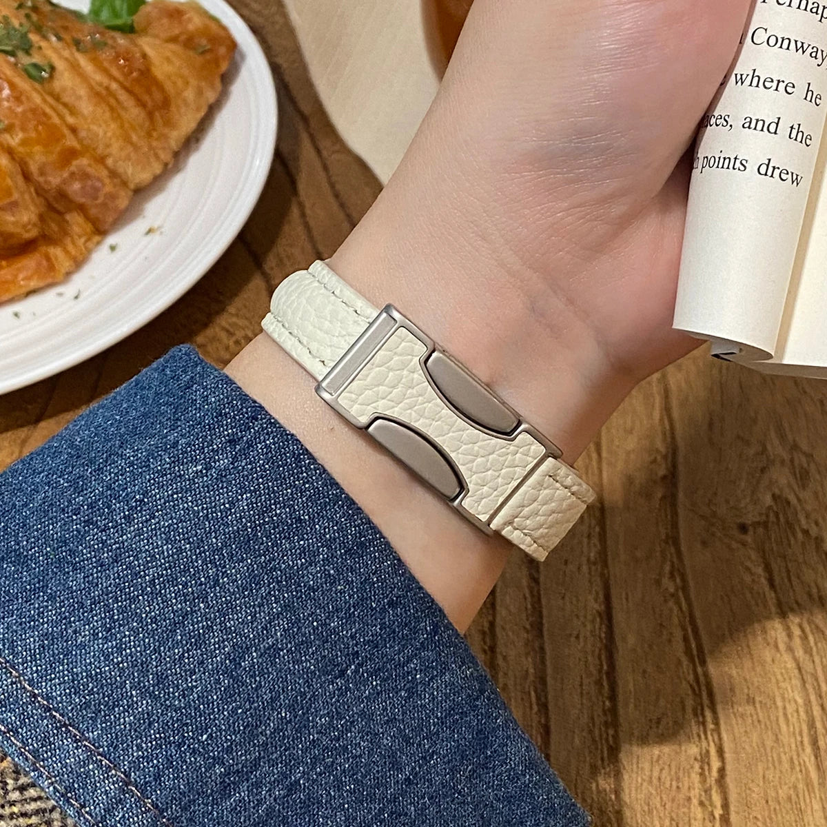 Women Leather band for Apple Watch 10 band 46mm 44mm 45mm 42mm 40mm 41mm Thin Magnetic band Apple Watch Series 9 8 SE 7 Watchband