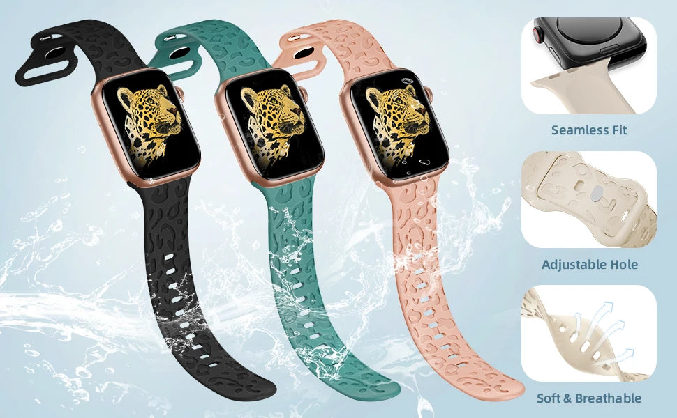 Engraved Leopard band For Apple Watch Ultra 2 3 band 49mm 44mm 41mm 40mm 45mm 38mm Silicone band Apple Watch Series 98765SE 10 11 46mm 42mm