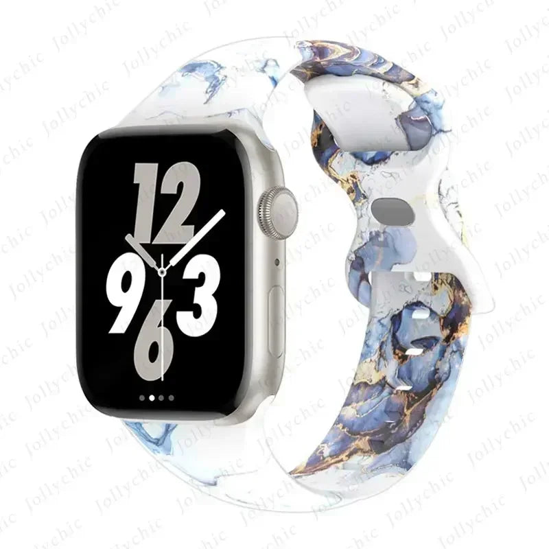 Printed Floral band For Apple Watch Ultra band 49mm 41mm 40mm 38mm 45mm 44mm 42mm Silicone band Apple Watch Series 9 8 7 SE 6 5 4 3