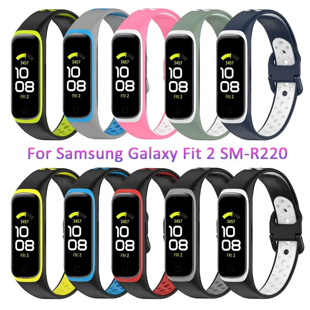 Soft Double Color Wristband Replacement Bracelet Strap Silicone For Samsung Galaxy Fit 2 SM-R220