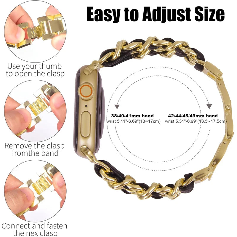 Women metal band for Apple Watch band 10 9 8 Ultra 46mm 42mm 49mm 7 SE 6 5 41mm 45mm 44mm 40mm Lady Gold Steel band Wristband