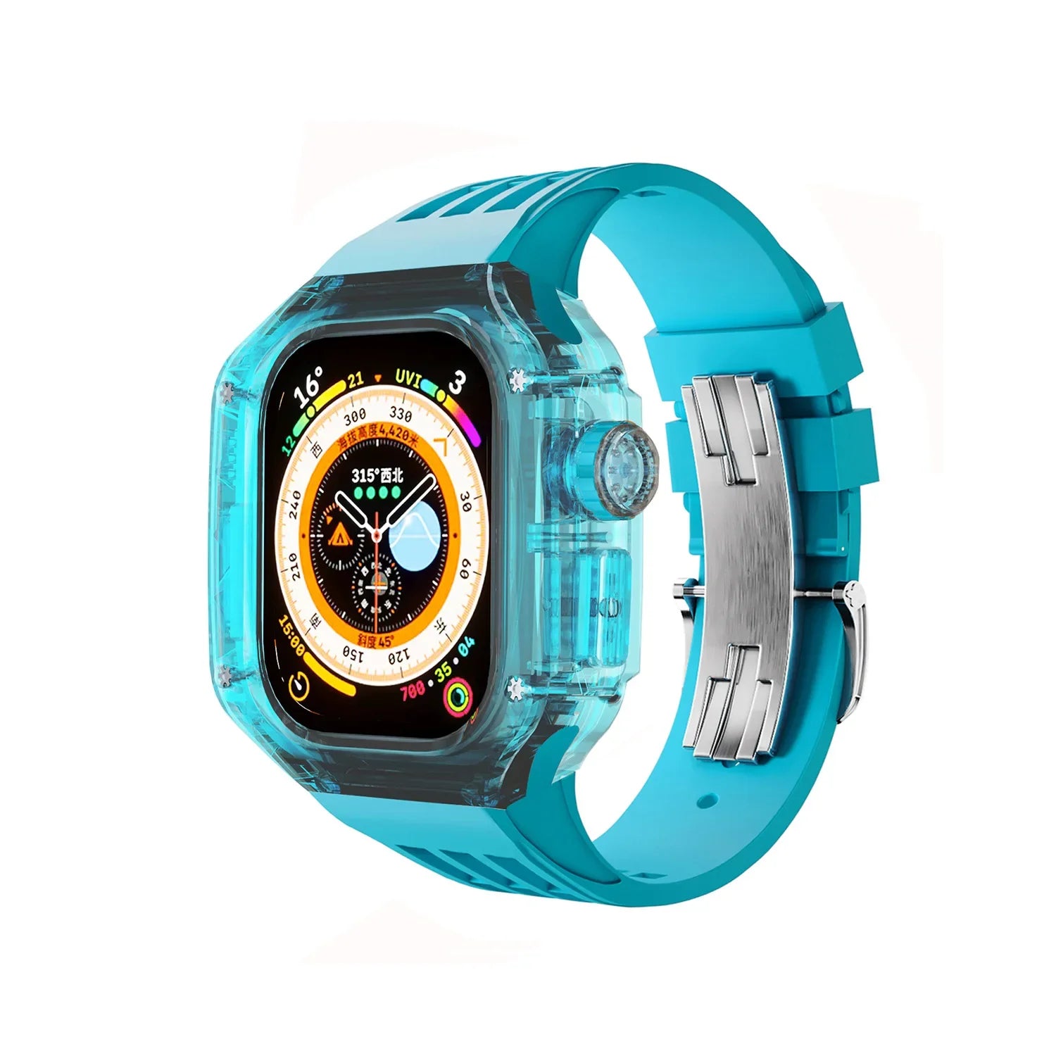 Transparent Luxury Case for Apple Watch Ultra 49mm 45mm 44mm , Stainless Steel Buckle band for Apple Watch 8 7 6 5 4 DIY Modification