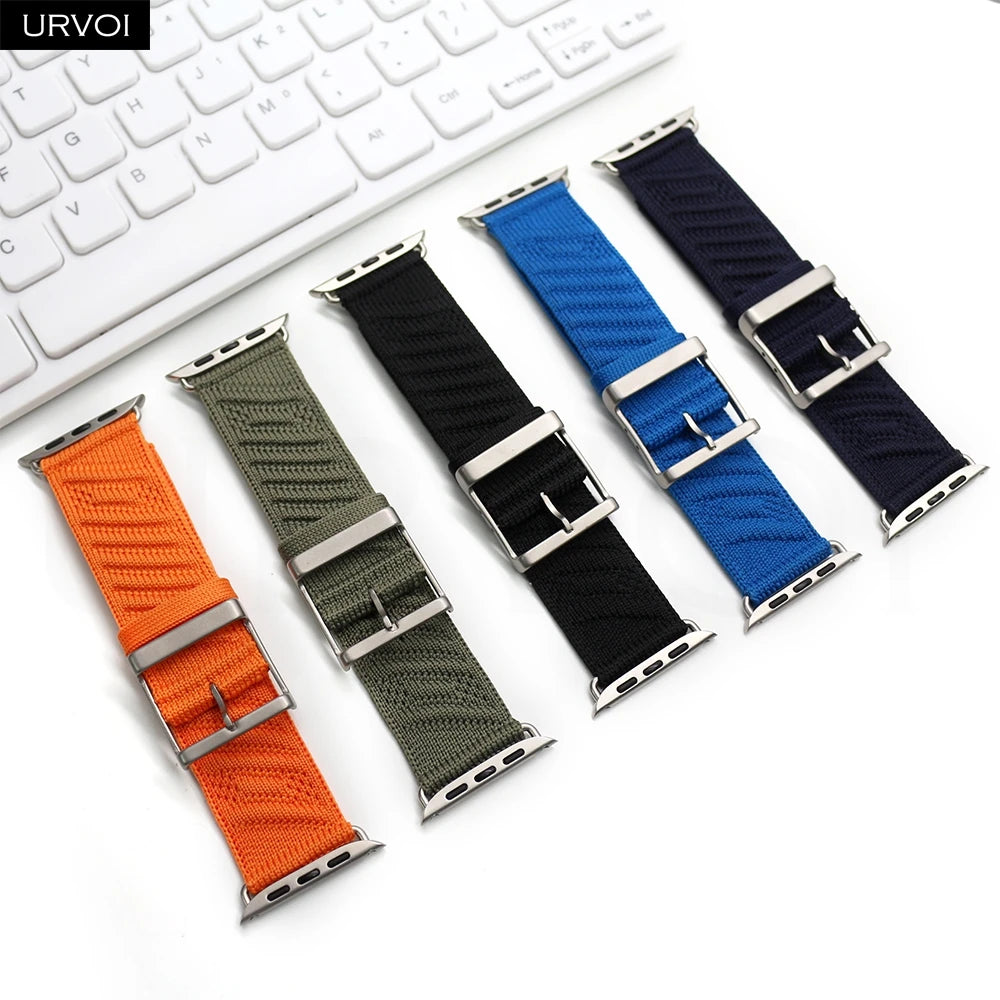 URVOI En Mer band for Apple Watch Ultra 3 2 Series 11 Sport band Orange Gris Titane ocean waves pattern Polyamide Custom Buckle