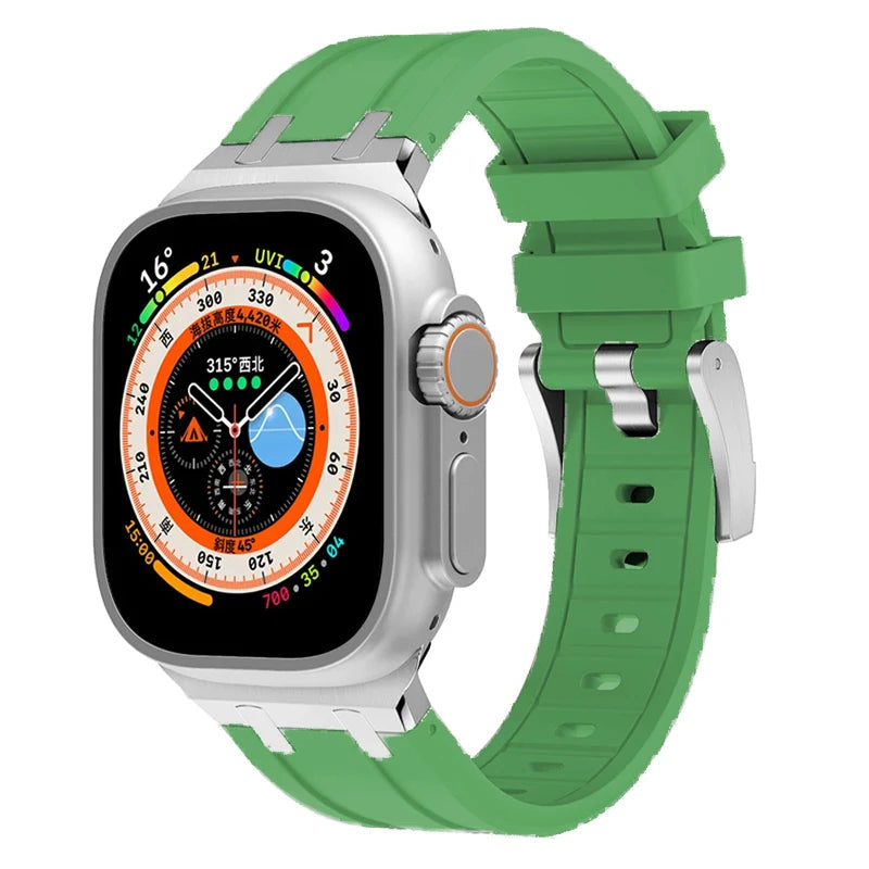 Titanium Color metal Head Silicone band for Apple Watch Ultra 2 49mm 45mm 44mm 42mm Rubber band for Apple Watch Series 9 8 7 6 5 4 SE 3