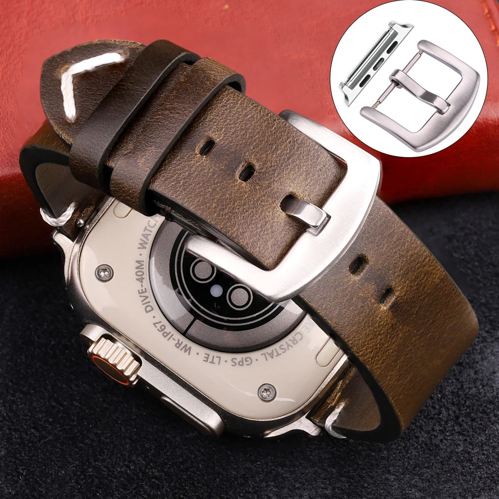 Handmade Vintage Leather band For Apple Watch Ultra 49mm Series 9 8 7 6 4 SE 49mm 45mm 44mm 42mm 41mm 40mm 38mm Accessories Watchband