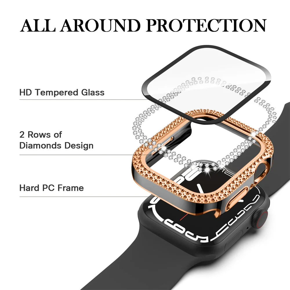 Diamond case+band For Apple Watch band 45mm 40mm 44mm 41mm 38mm 42mm 44mm metal Belt Apple Watch Series 9 8 7 SE 6 5 Women band