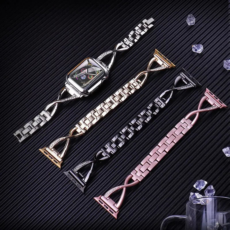 Lady band for Apple Watch band 49mm 44mm 41mm 45mm 40mm Diamond Stainless Steel Correa For Apple Watch Ultra 2 Series 9 8 7 6 SE 5 3
