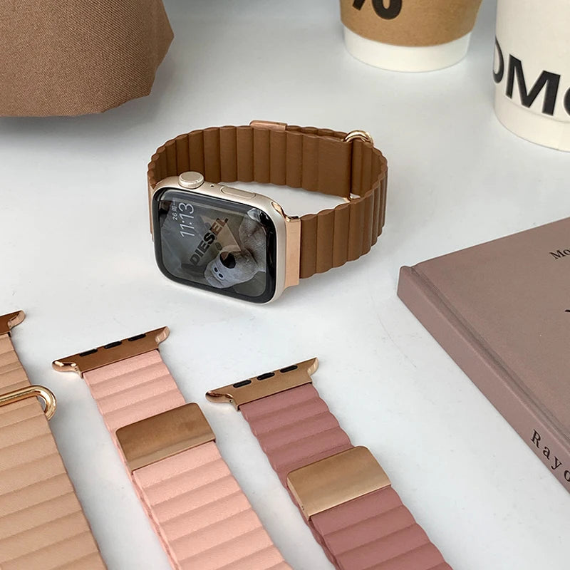 Luxury Leather band For Apple Watch Ultra 10 9 8 7 6 5 4 Woman Magnetism band For Apple Watch 38mm 40mm 45mm 42mm 46mm 49mm