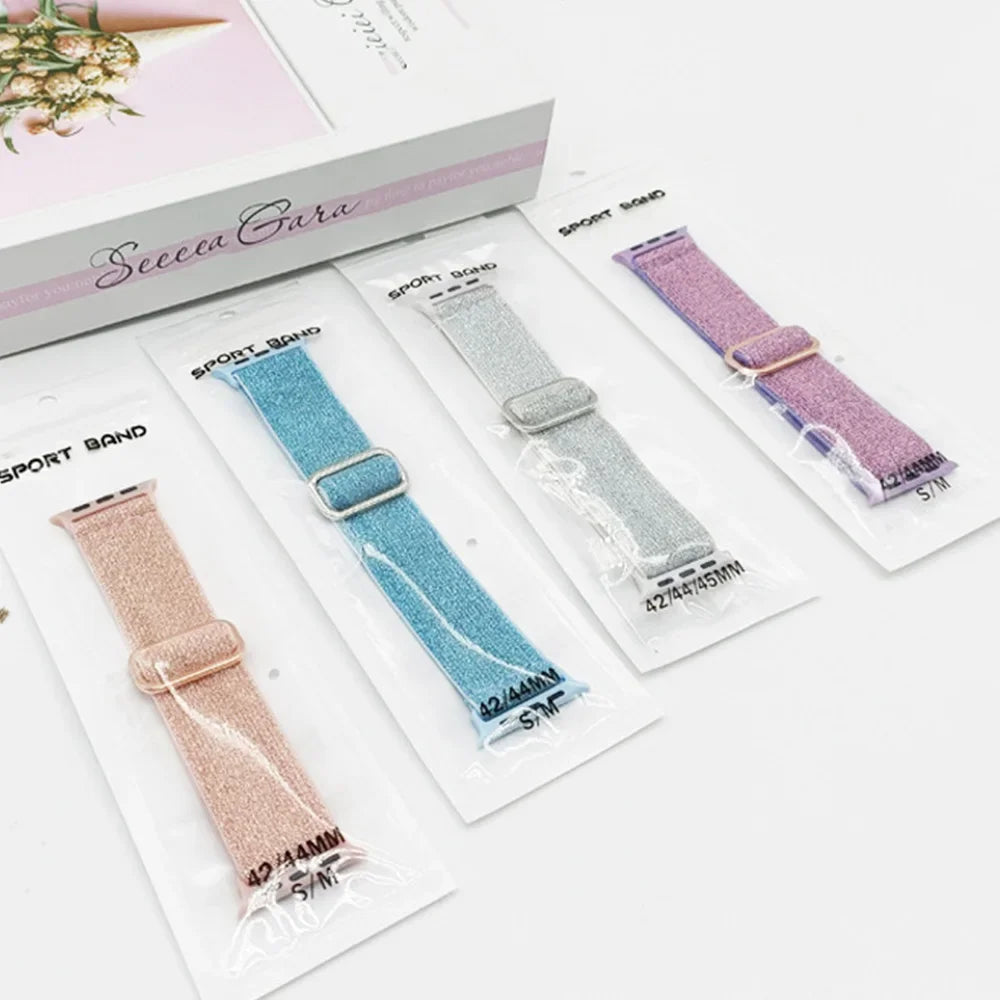 Bohemian Nylon band for Apple Watch Ultra 2 49mm 42mm 45mm 38mm 40mm 41mm 44mm Elastic Shiny band Apple Watch Series 10 9 8 7 6 5 4 3 SE