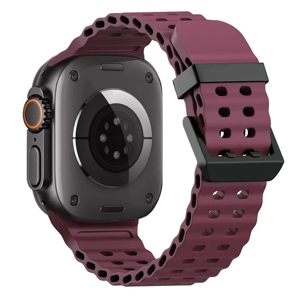 Metal Buckle+Ocean Silicone band For Apple Watch Ultra 3 2 1 49mm band wristband Apple Watch 11 10 46mm 9 8 7 45mm 6 5 SE 44mm