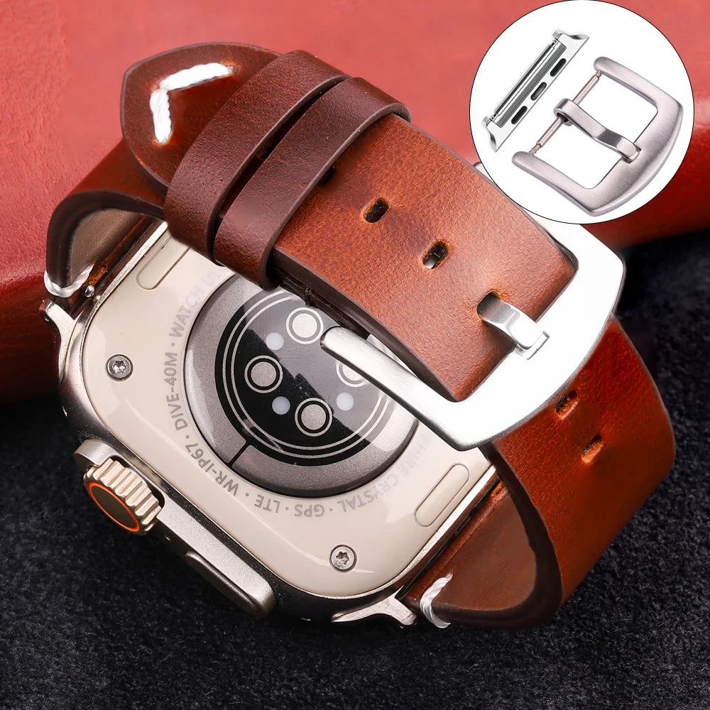 Handmade Vintage Leather band For Apple Watch Ultra 49mm Series 9 8 7 6 4 SE 49mm 45mm 44mm 42mm 41mm 40mm 38mm Accessories Watchband
