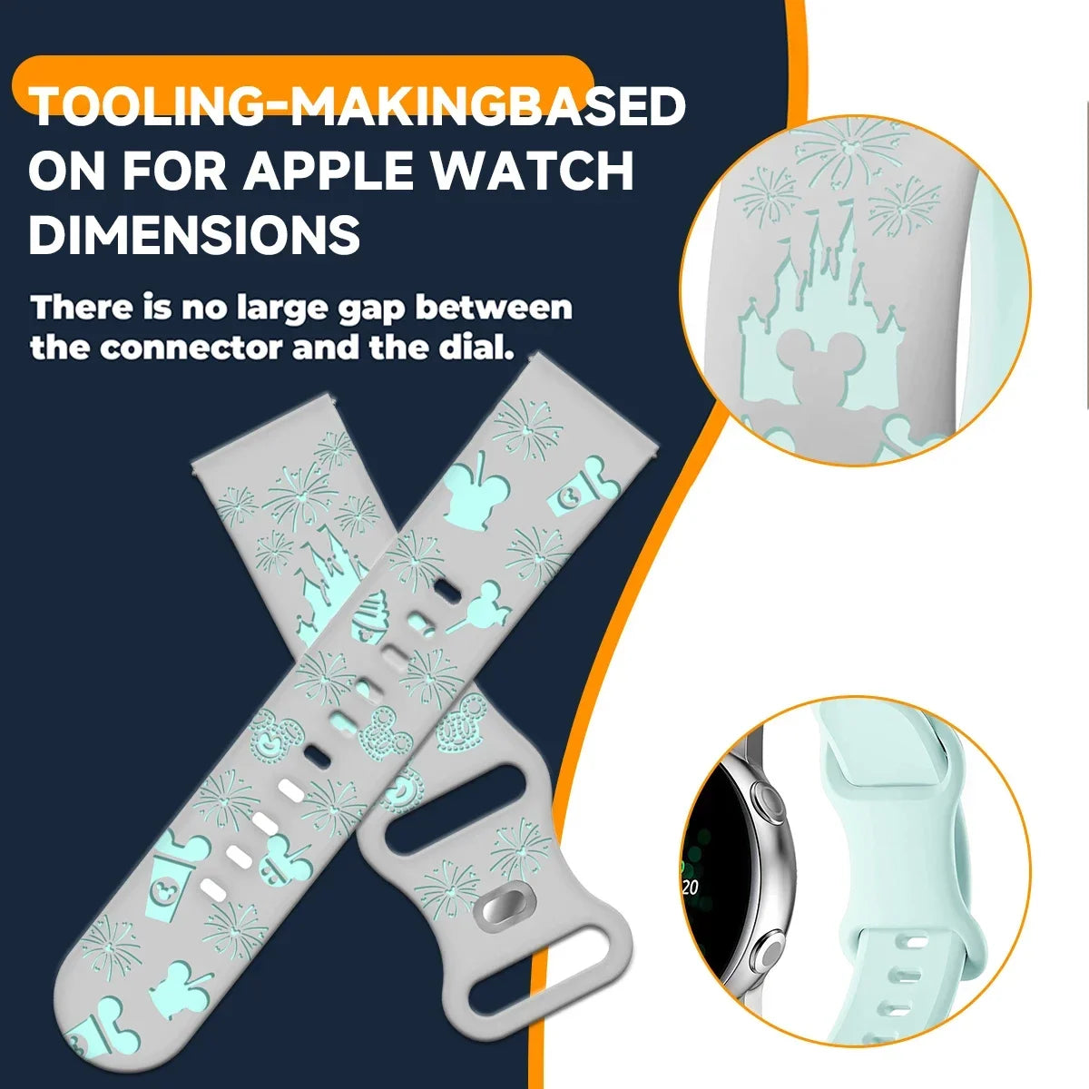 20mm Castle Floral Engraved Band for Samsung Galaxy Watch 7 6 5 4 40/44mm Silicone Cute Strap for Watch 6Classic 47mm 5Pro 45mm