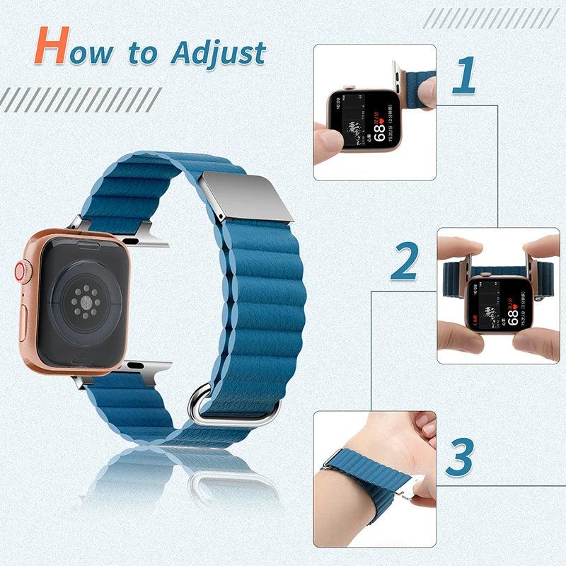 Leather Loop for Apple Watch Ultra band 49mm 44mm 40mm 41mm 45mm 42mm 38mm Magnetic band for Apple Watch Series 8 7 SE 6 5 4 3 2 1