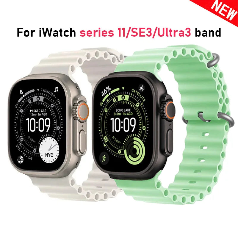 Ocean band for Apple Watch Ultra 3 2 49mm 45mm 46mm 42mm 44mm 40mm Silicone sport band correa Series 11 10 9 7 8 6 SE3 band