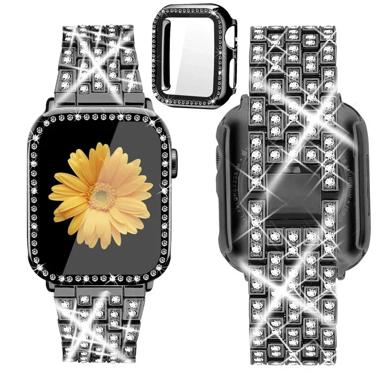 Diamond band+Case for Apple Watch band 40mm 44mm 41mm 45mm 42mm 46mm Women Jewelry metal Bling band Apple Watch SE 5 6 7 8 9 10