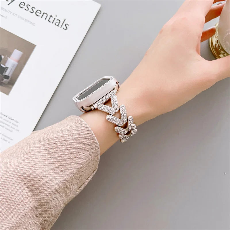 Diamond metal band for Apple Watch 10 band 46mm 42mm 41mm 44mm 49mm 45mm 40mm Women Belt band Apple Watch Series 9 8 7 SE 6 Ultra