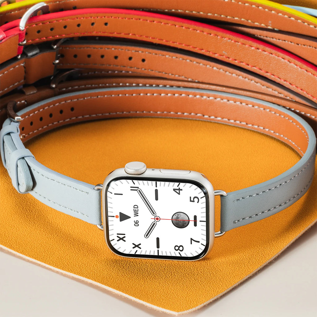 For Apple Watch band 40mm 41mm Double Tour leather band 45mm 44mm Series 9 8 7 6 SE 5 4 for Apple Watch 11 10 42mm 46mm Fashion Correa