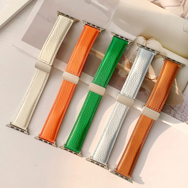 Leather Magnetic Buckle band for Apple Watch 8 7 45mm 41mm Ultra 49mm PU Leather band for Apple Watch Series 6 5 4 3 44mm 42mm 40mm