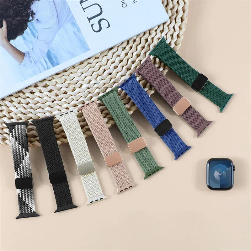 Magnetic band For Apple Watch band 44mm 40mm 45mm 46mm 49mm 41mm Nylon Braided band Apple Watch Series SE 5 4 7 6 8 9 10 Ultra 2