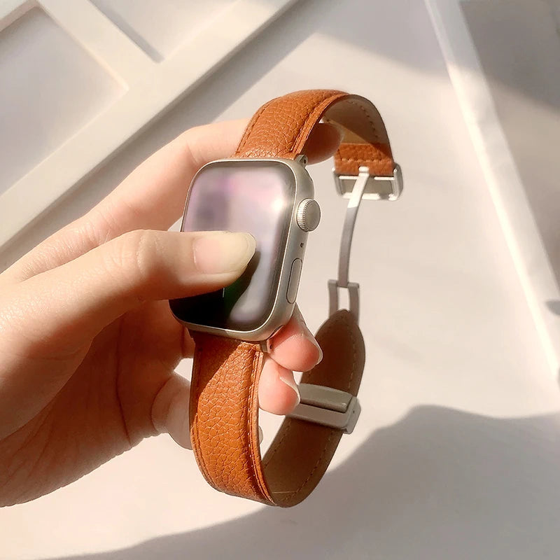 Leather Magnetic Buckle band for Apple Watch 8 7 45mm 41mm Ultra 49mm PU Leather band for Apple Watch Series 6 5 4 3 44mm 42mm 40mm