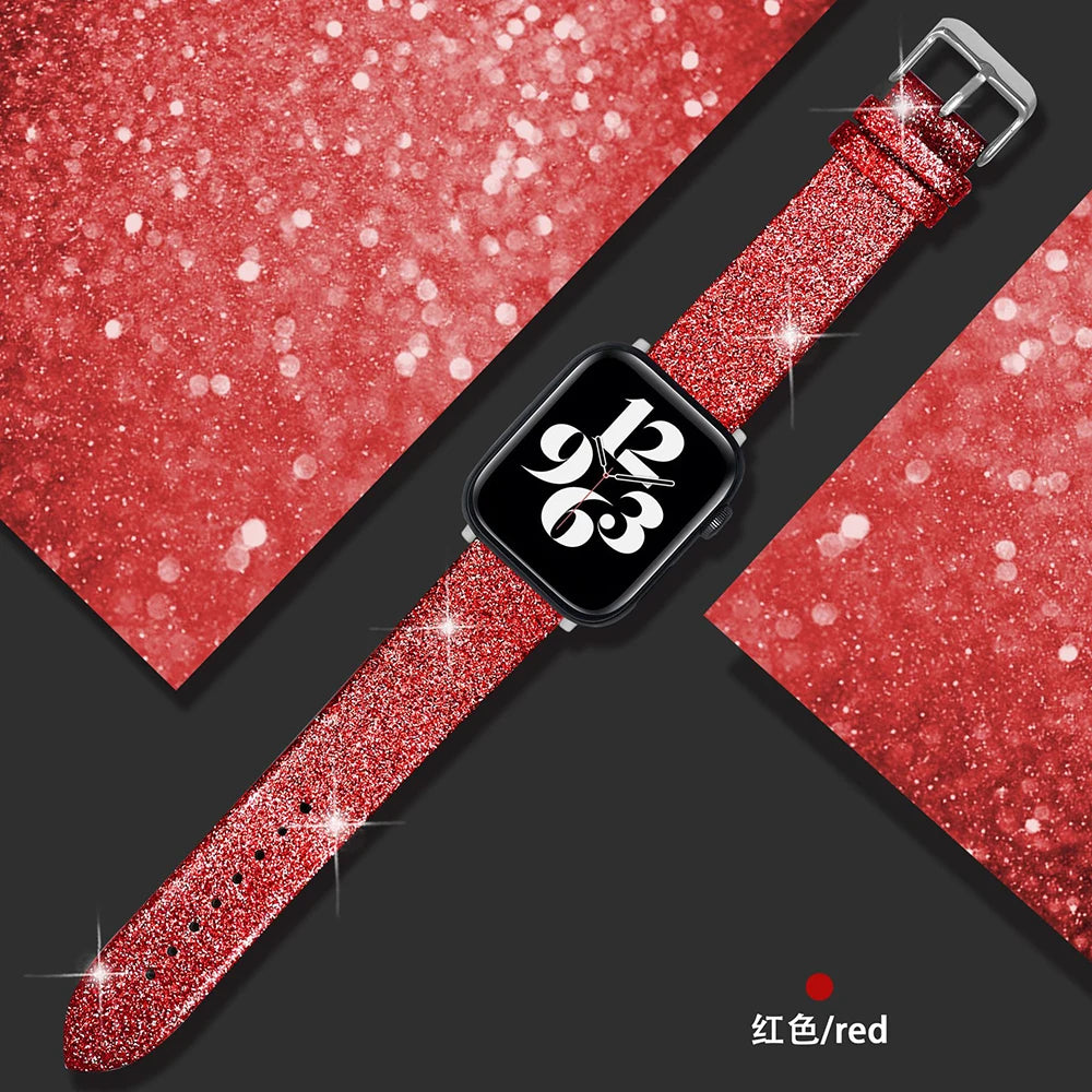 Leather Glitter band For Apple Watch band Ultra 2 49mm 44mm 40mm correa 41mm 42mm 38mm 45mm band Apple Watch Serie 9 8 7 6 5 4 3 SE