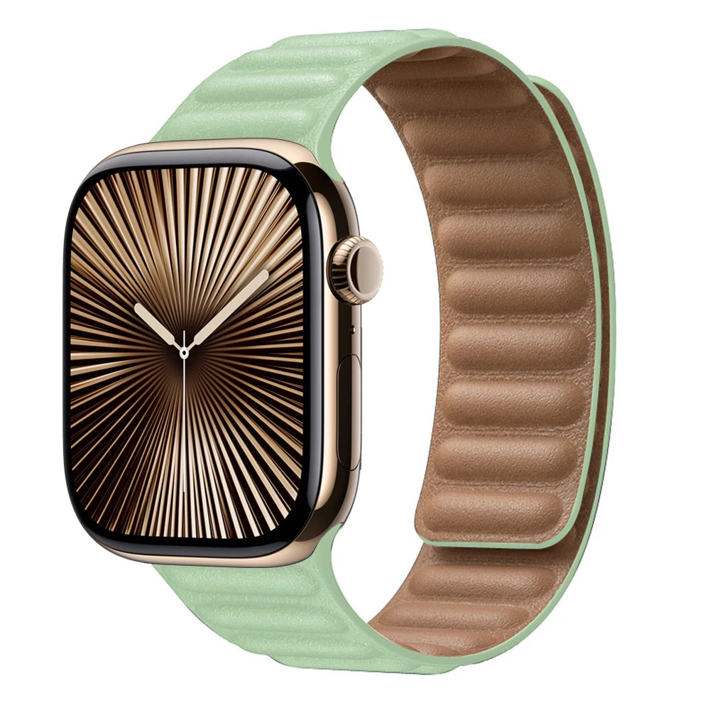 Leather Link for Apple Watch band 44mm 45mm 40mm 38mm 42mm Magnetic Loop band Apple Watch seires SE 6 7 8 9 10 46mm Ultra 2 49mm band