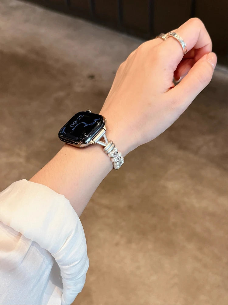 Luxury Pearl band For Apple Watch Ultra 10 9 8 7 6 5 4 Glossy metal band For Apple Watch 40mm 41mm 42mm 44mm 45mm 46mm 49mm
