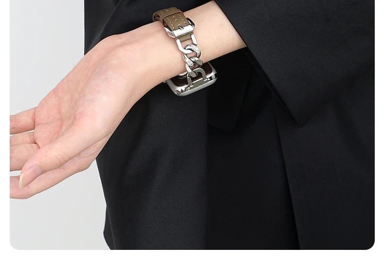 Leather band for Apple Watch 10 band 46mm 42mm 44mm 40mm 41mm 45mm Women Stainless Steel band Apple Watch Series 9 8 SE 7 6 Belt