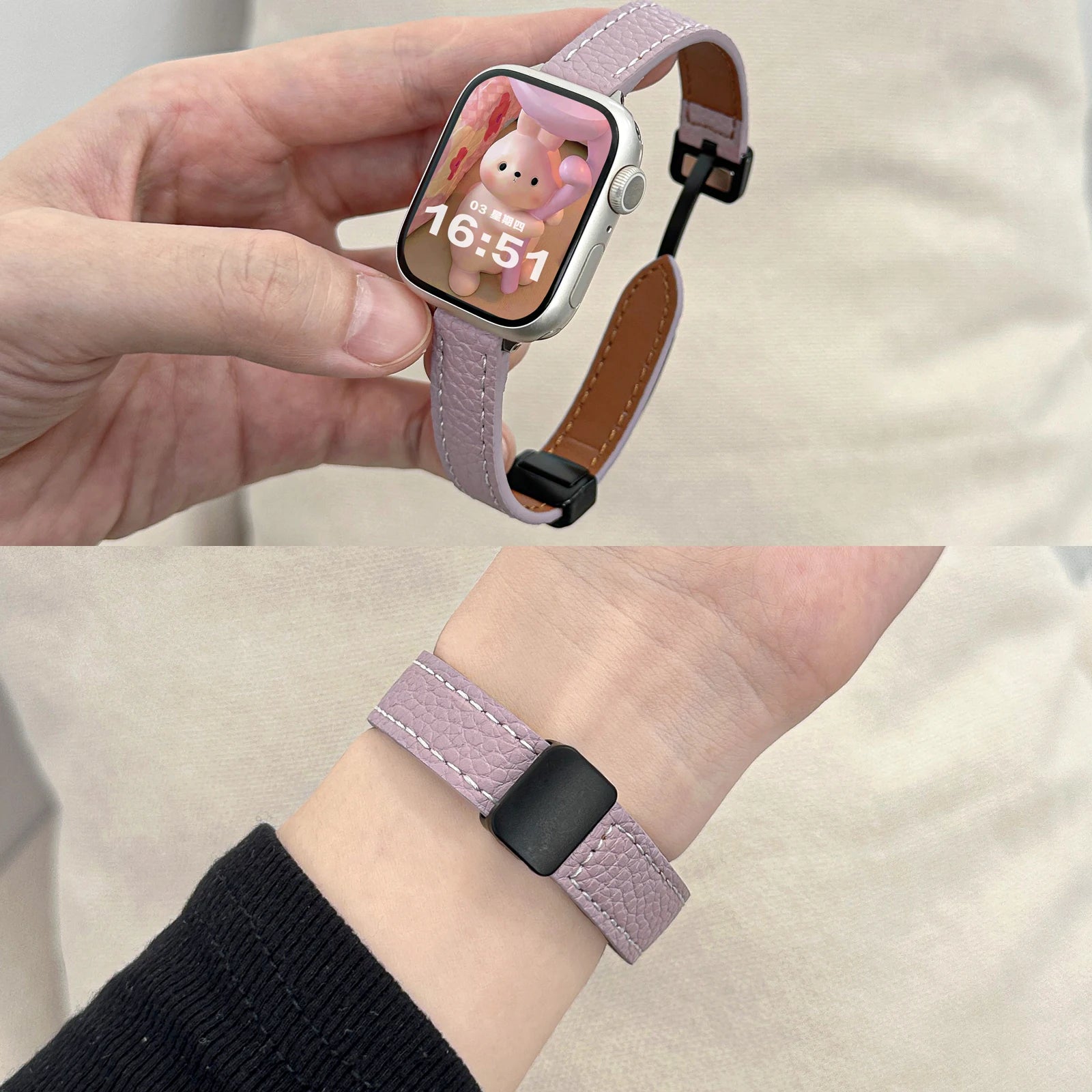 Folding Slim Leather Magnetic watch band For Apple Watch 10 11 42mm 46mm SE 44mm 40mm 9 8 7 41mm 45mm band 6 5 4 band For Apple Watch