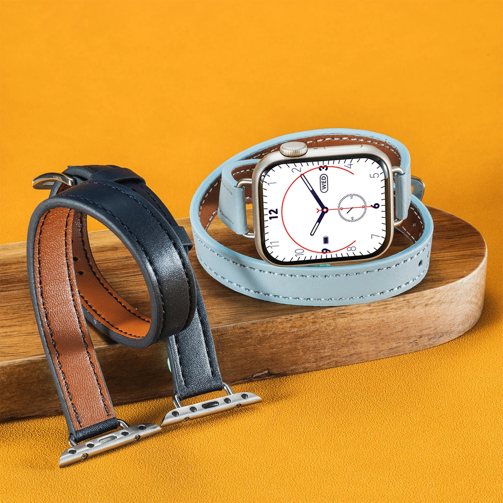 For Apple Watch band 40mm 41mm Double Tour leather band 45mm 44mm Series 9 8 7 6 SE 5 4 for Apple Watch 11 10 42mm 46mm Fashion Correa