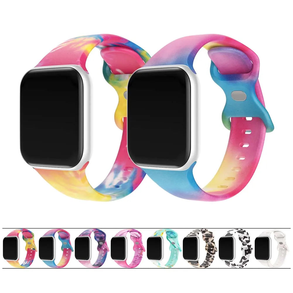 Patterned Silicone band For Apple Watch band Ultra 49mm 45mm 44mm 41mm 40mm For Apple Watch Series 9 8 7 6 5 4 3 2 1 SE Watch bands