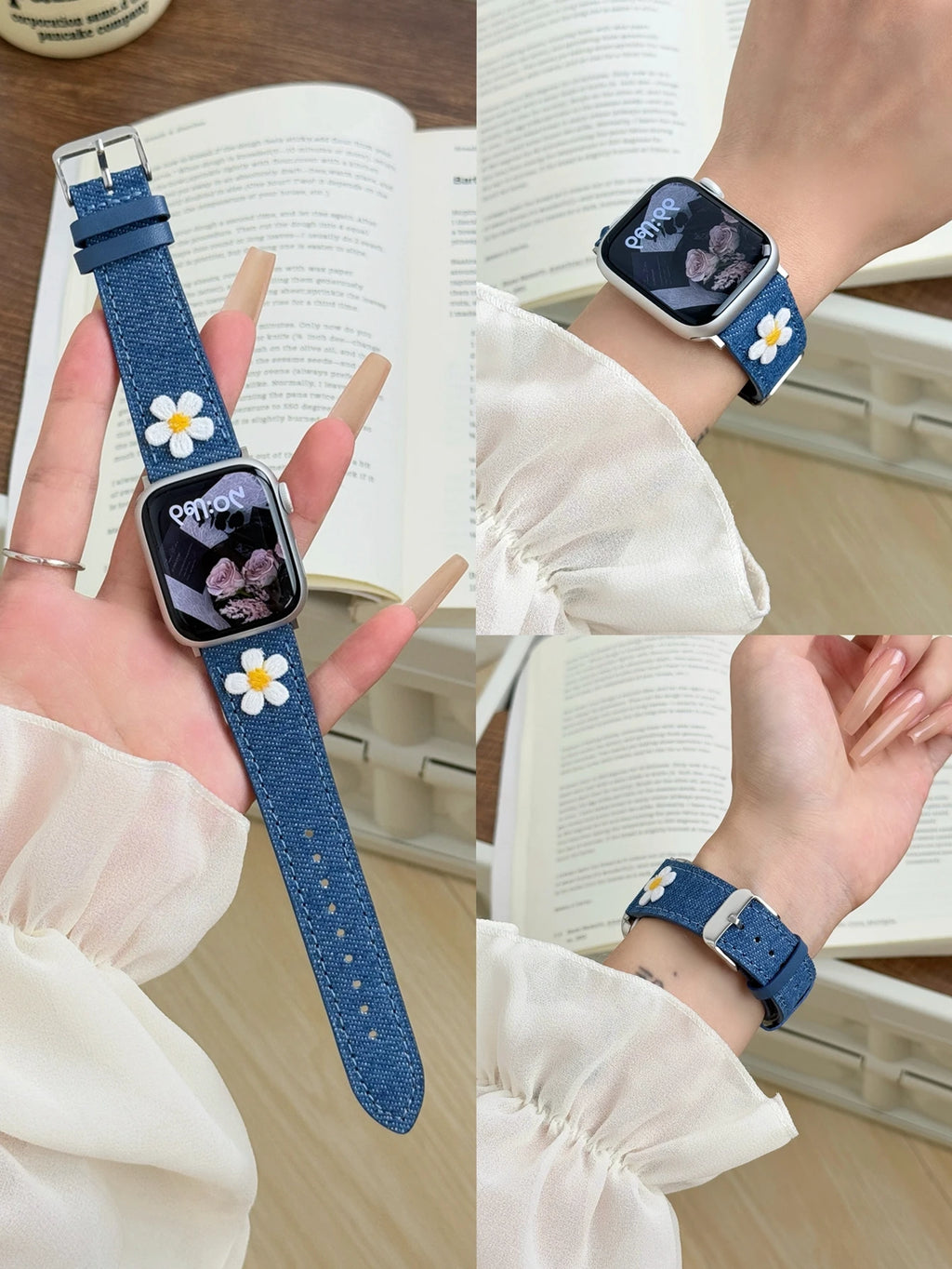 Flower Cloth Leather loop For Apple Watch band women Series Ultra 11 10 9 8 7 6 38mm 40mm 41mm 42mm 44mm 45mm 46mm band