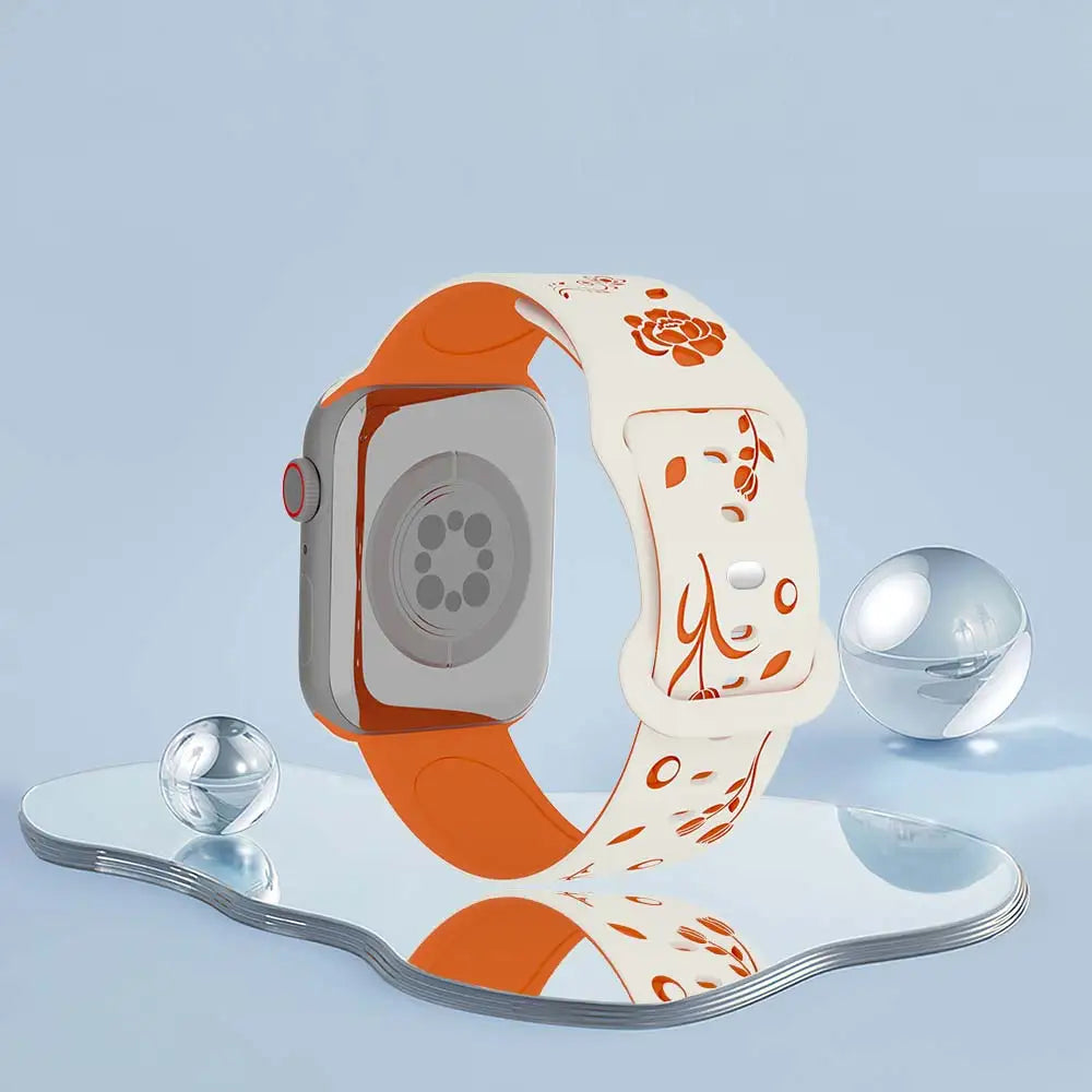 Silicone band For Apple Watch band 42mm 46mm 44mm 41mm 40mm 45mm 49mm Ultra Swallow Engraved band Apple Watch Series 10 9 7 SE 6 8 5