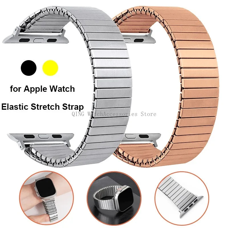 for Apple Watch band 40mm 44mm 45mm 41mm Slim metal Elastic Stretch watch band Bracele band for Apple Watch 7 6 SE 5 4 8 49mm 42mm 38mm