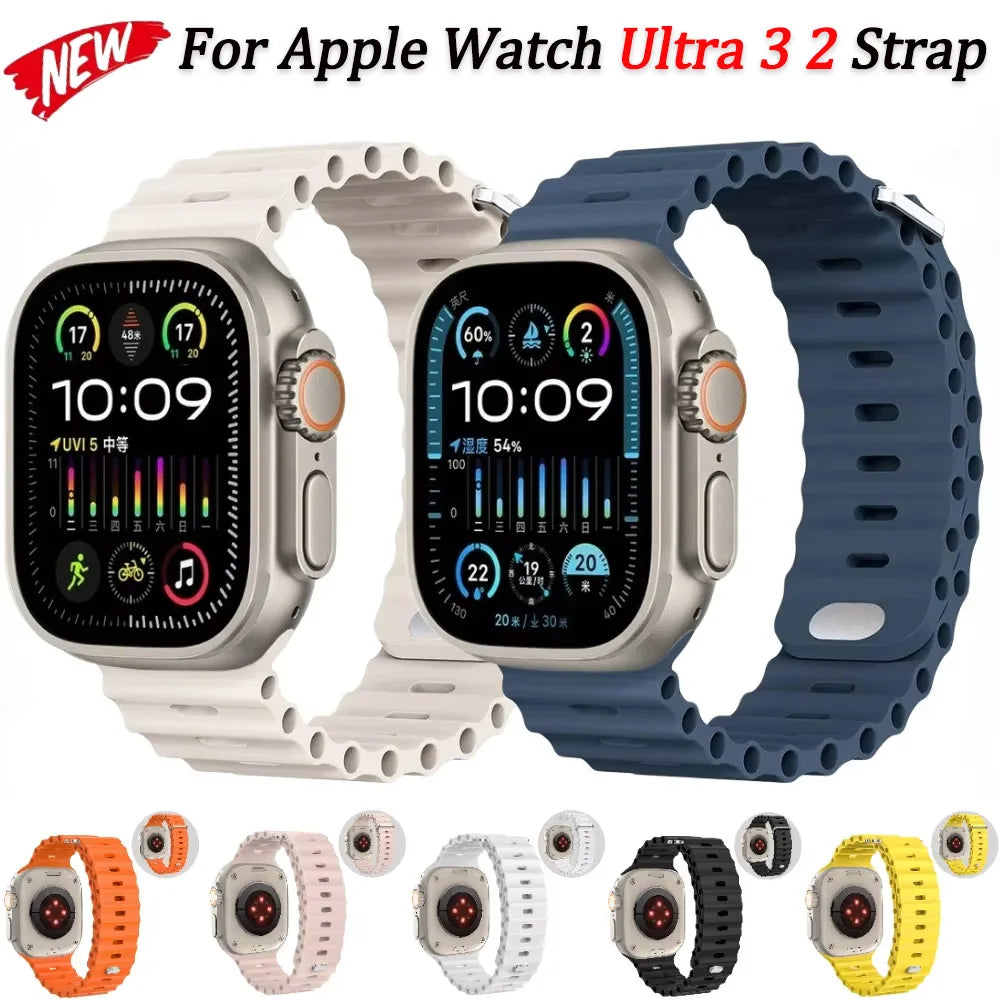 Ocean band for Apple Watch Ultra 3 2 band 49mm Series 45mm 41mm 46mm 42mm 40mm 44mm Silicone watch band Apple Watch 11 10 9 8 7 6 5 SE2