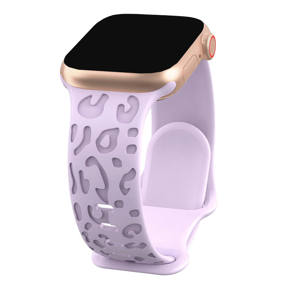 Engraved Leopard band For Apple Watch Ultra 2 3 band 49mm 44mm 41mm 40mm 45mm 38mm Silicone band Apple Watch Series 98765SE 10 11 46mm 42mm