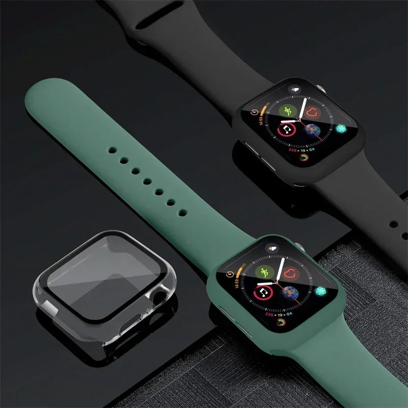 Glass+Case+watchbands For Apple Watch band 44mm 41mm 45mm 40mm 38mm 42mm Silicone band Apple Watch serises 9 8 4 5 6 SE 7 band