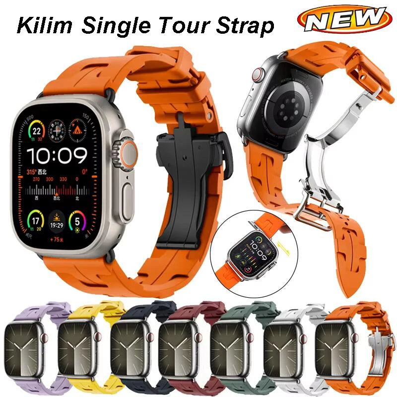 Kilim Single Tour band For Apple Watch band 45mm 44mm 41mm 38mm Folding Buckle Silicone band Apple Watch 10 46mm 42mm Ultra 2 49mm